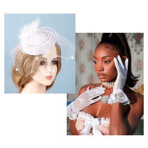 2PCS Pinup Retro Vintage Classy 1950s White Hat Gloves Accessories Set NEW